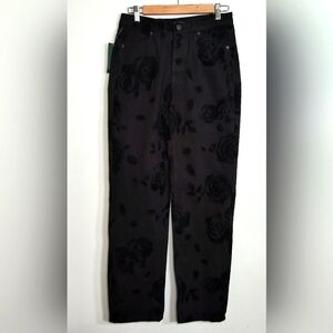 Wild Fable Black Flocked Floral Easy Rigid High-rise Straight Leg Jeans size 6